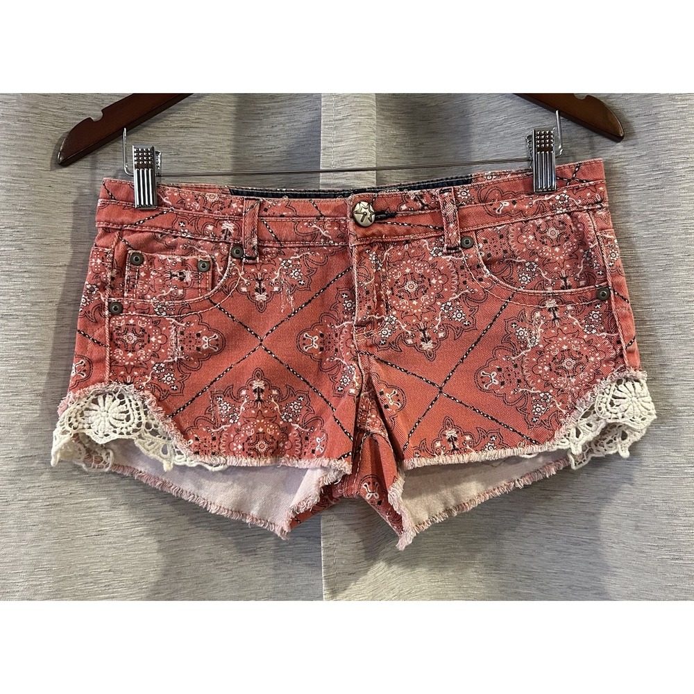 Y2K Bandanna Print Distressed Micro Hot‎ Pants Crochet Juniors Size 5